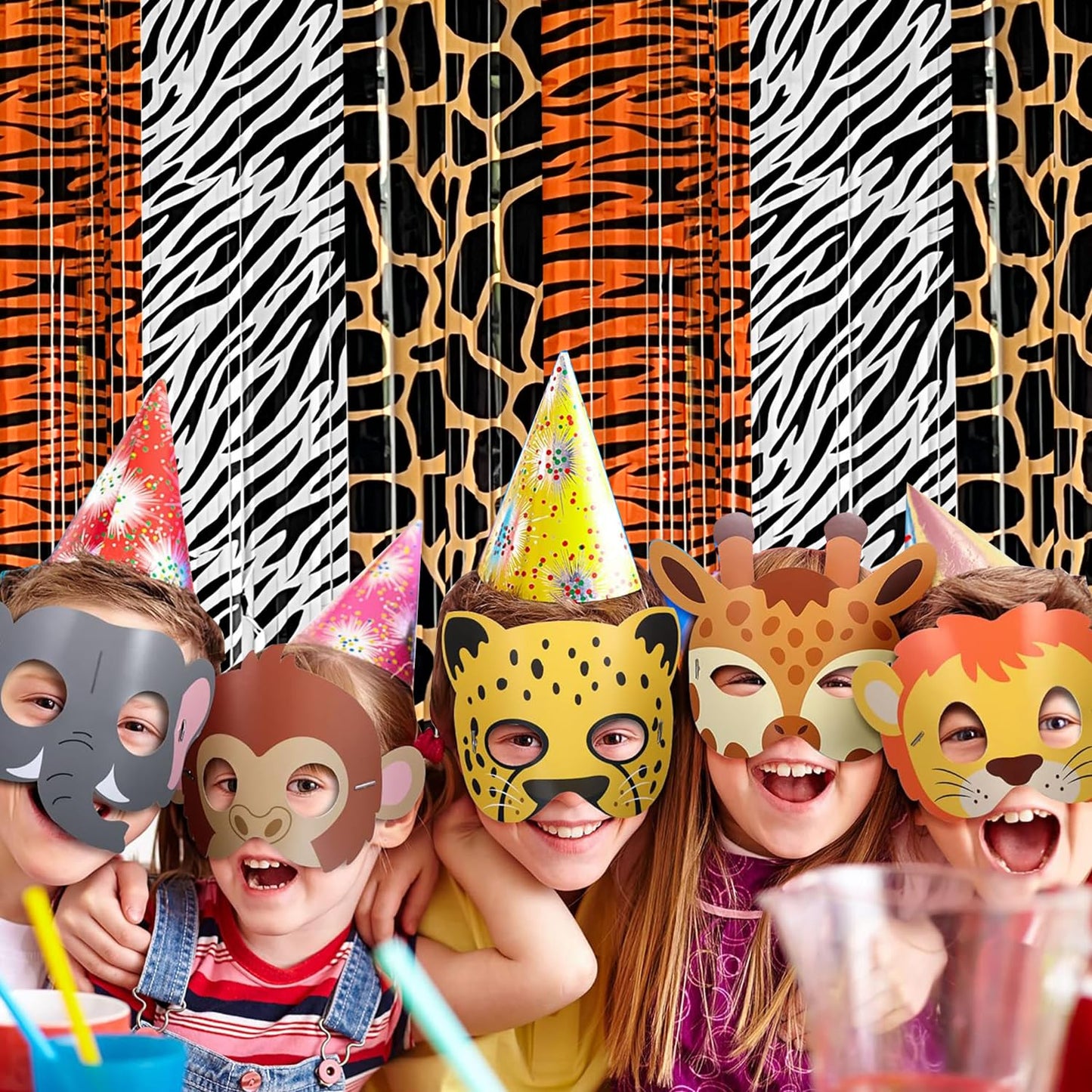 Safari Animal Party Decorations, 2 Pcs Party Animals Birthday Backdrops Tinsel Foil Curtain Streamers for Wild Jungle Animals Baby Shower Birthday
