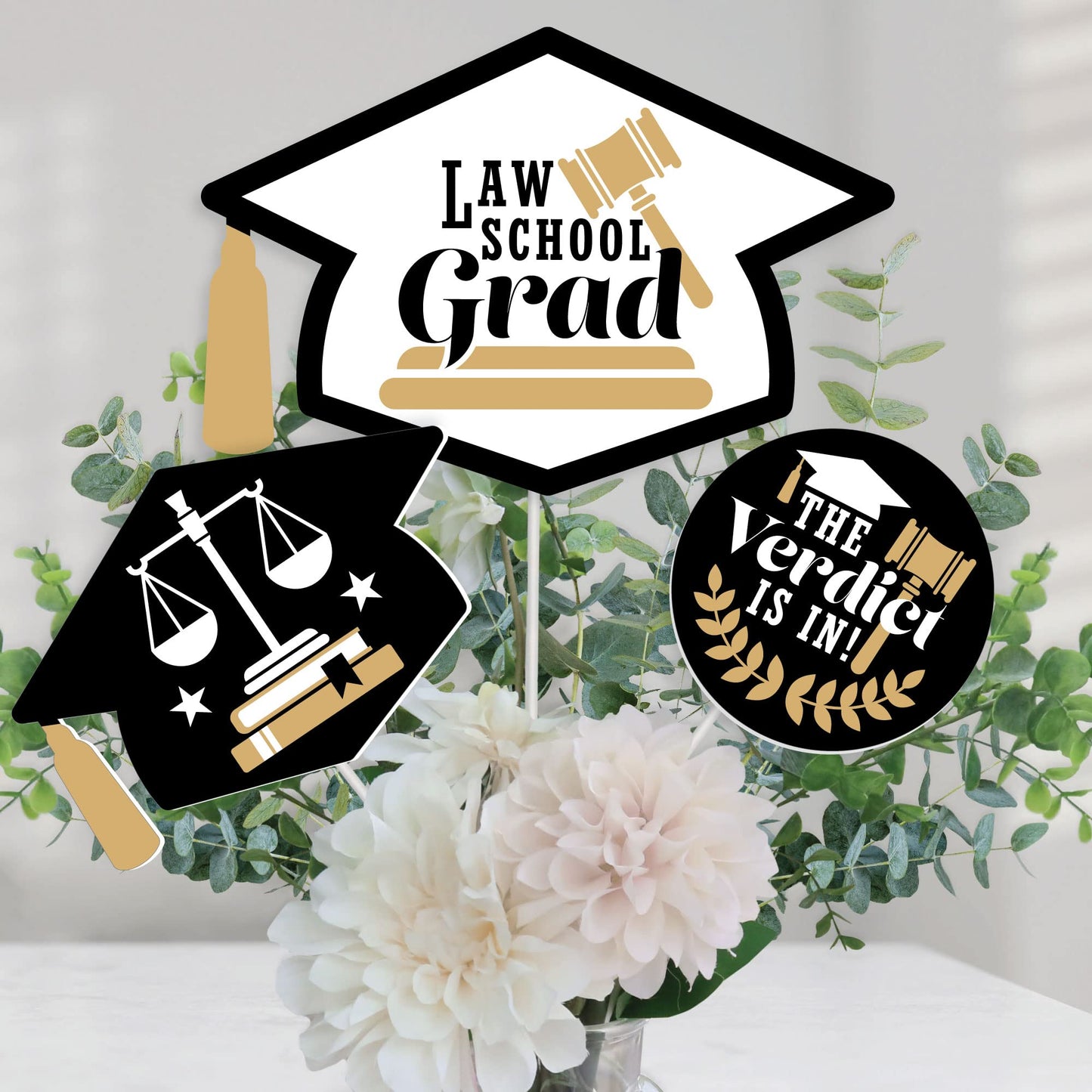 Big Dot of Happiness Law School Grad - Future Lawyer Graduation Party Centerpiece Sticks - Table Toppers - Set of 15