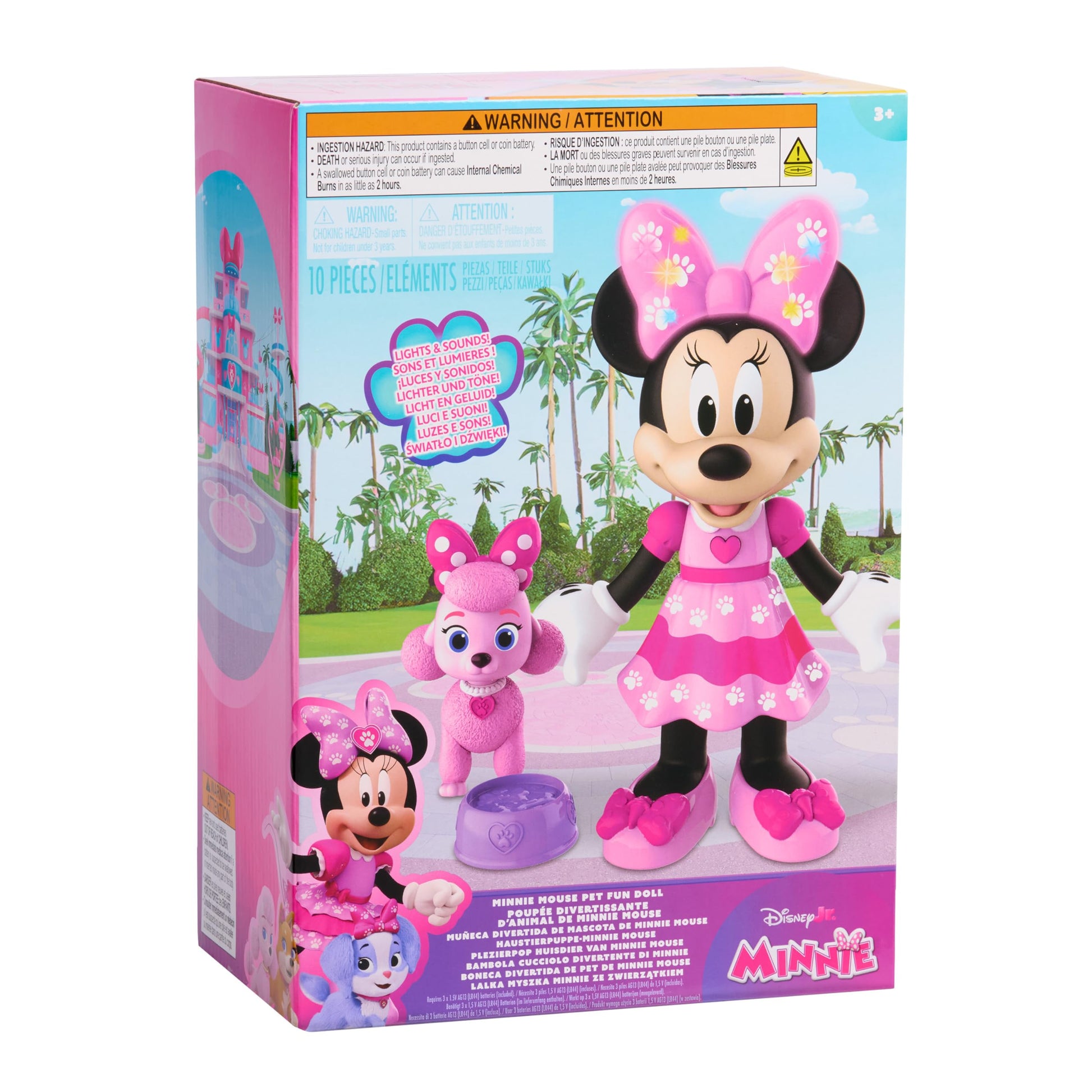 Disney Jr. Minnie Mouse Pet Fun Doll, 10-Inch Poseable Minnie Doll