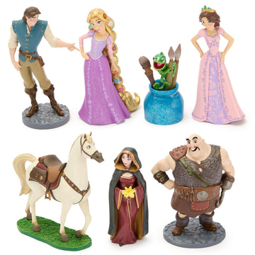 Disney Store Official Tangled Figure Set - Includes 7 Fully Sculpted Figures in a Gift Box - Featuring Rapunzel, Flynn, Pascal & More- Perfect