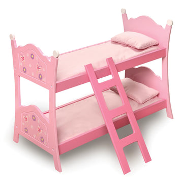 Badger Basket Blossoms and Butterflies Doll Bunk Bed with Ladder and Bedding for 18 to 20-Inch Dolls - Pink Floral and Butterfly Design for Creative