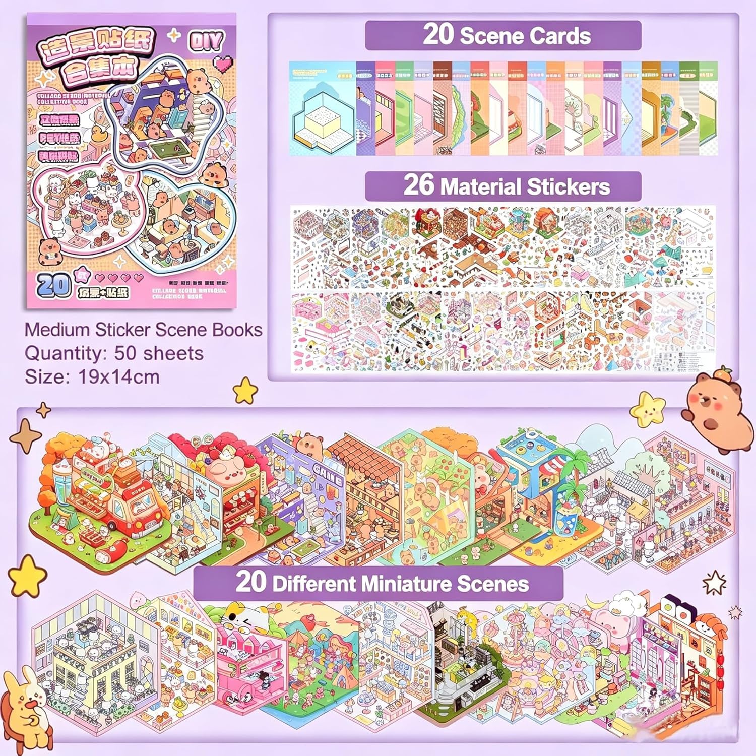 40 Sets DIY 3D Sticker Scene Collection Book for Kids Adults Cute Make Your Own Shop House Stickers for Gifts Stickers Therapy for Adult Relief Stress