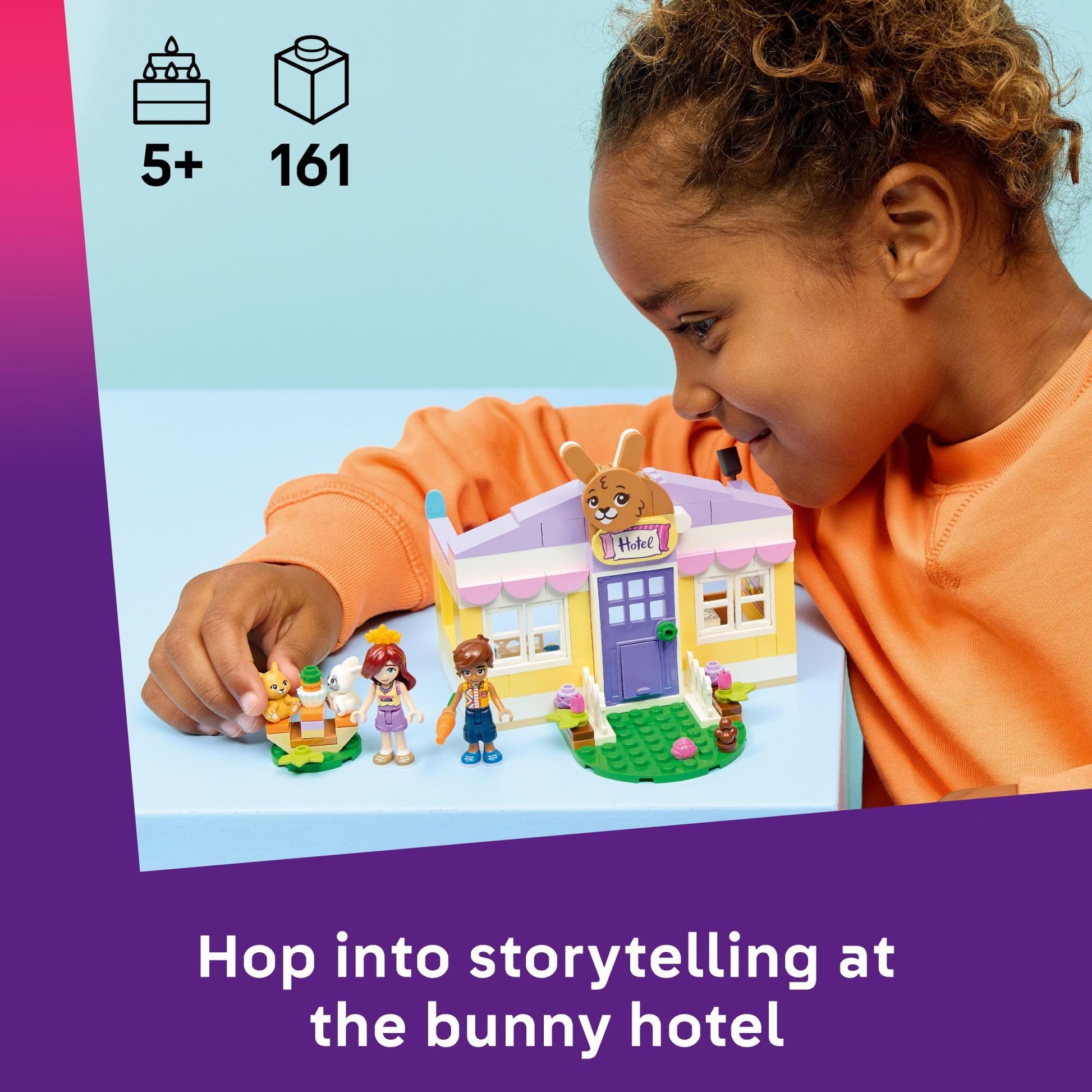 LEGO Friends Heartlake City Bunny Hotel Building Toy for Girls & Boys - Pretend Play Set for Kids, Ages 5+ - W/Paisley & Leo Minidolls, 2 Toy Bunnies
