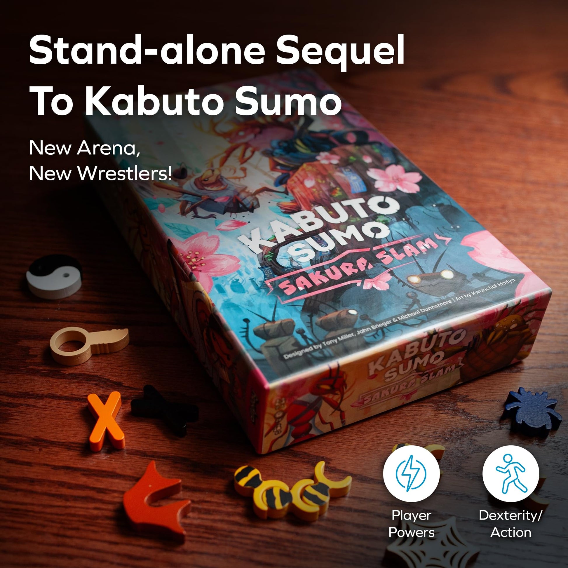 ALLPLAY Kabuto Sumo: Sakura Slam Board Game for Adults- The Return of The Coin Pushing Beetle Brawl - Standalone Sequel - Strategy Dexterity Game