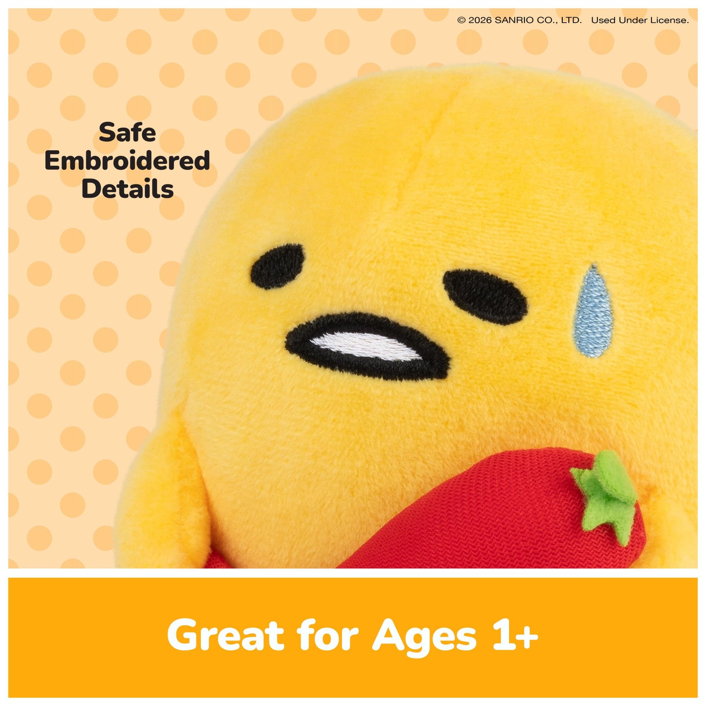 GUND Sanrio Spicy Gudetama 5-Inch Egg with Chili Pepper Plush Toy; Ages 1+
