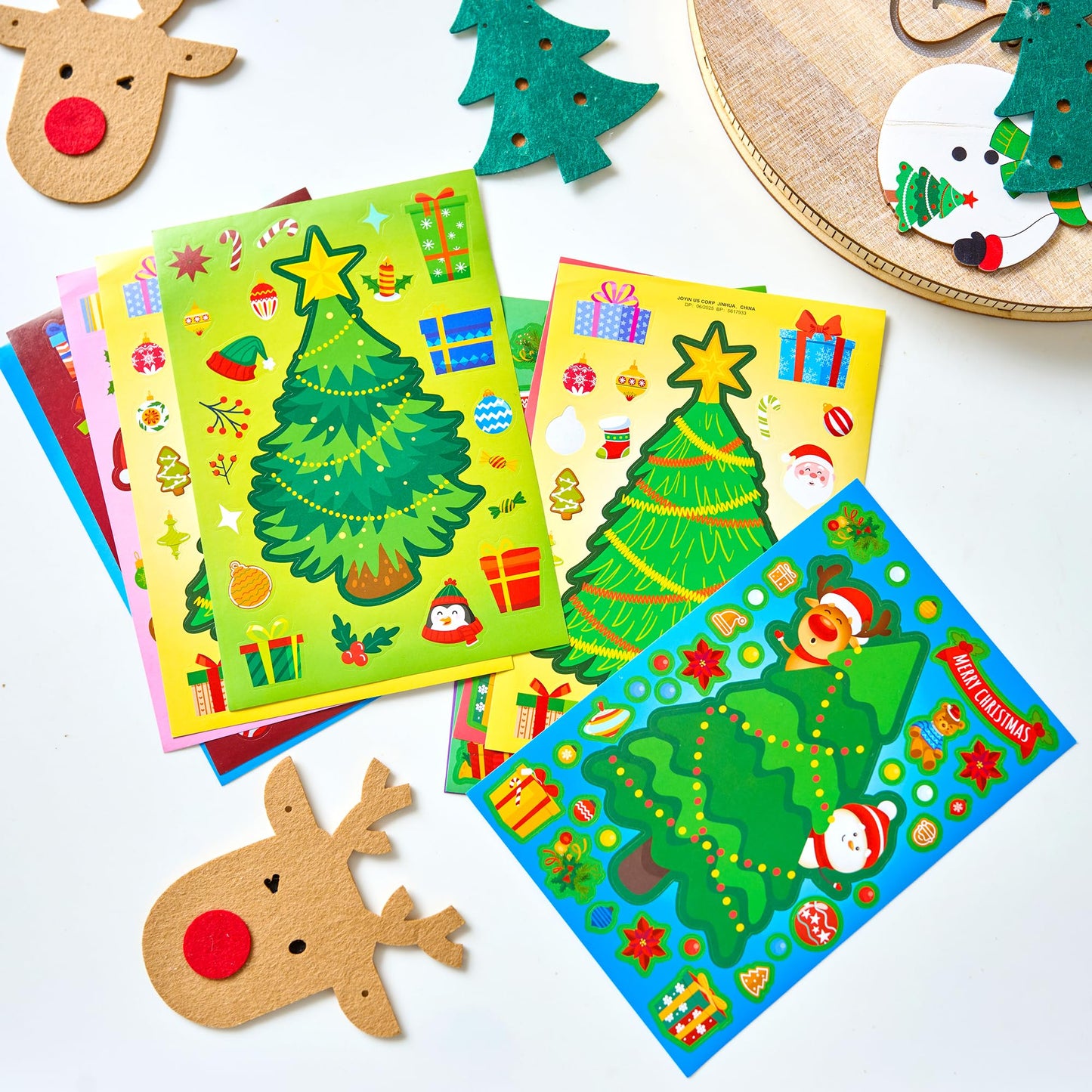 JOYIN 48 Pcs Christmas Sticker Sheets, Christmas Craft Supplies for Kids, Make Your Own Characters Mix and Match Sticker Sheets with Trees, Kids Party