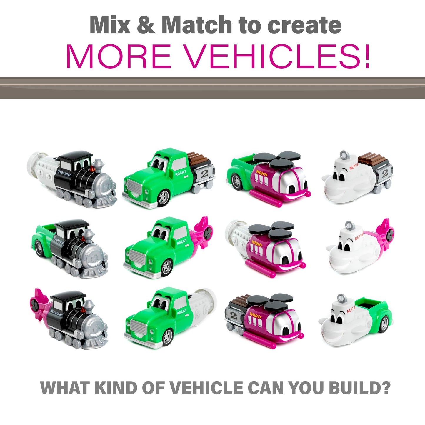 POPULAR PLAYTHINGS Magnetic Vehicles for Toddlers 1-3, Mix or Match Car Toys, Set of 4 Gift for Kids - Vehicles Junior 2