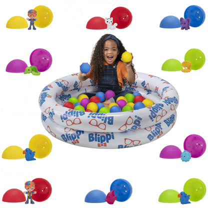 Blippi Ball Pit Mystery Adventure, Featuring Portable Indoor/Outdoor Inflatable Ball Pit, 35 Plastic Balls, 10 Surprise Balls with 10 Accessories