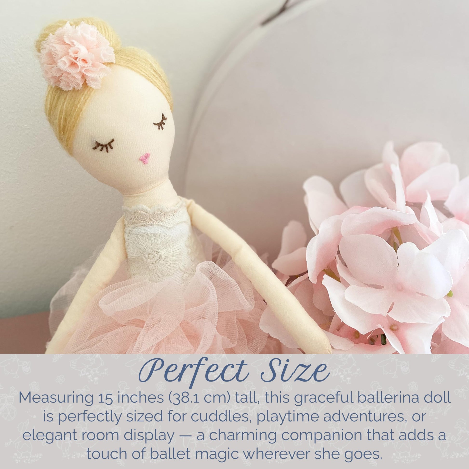MON AMI Charlotte The Ballerina 15-Inch Stuffed Doll, Plush Gift Girls