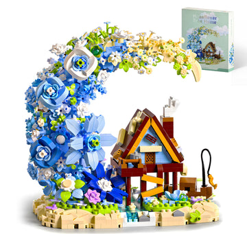 ripplream Fairy Moon Flower Building Block Set with LED Lights, Fairy Cottage Themed Garden Decoration, Creative Home and Office Decoration