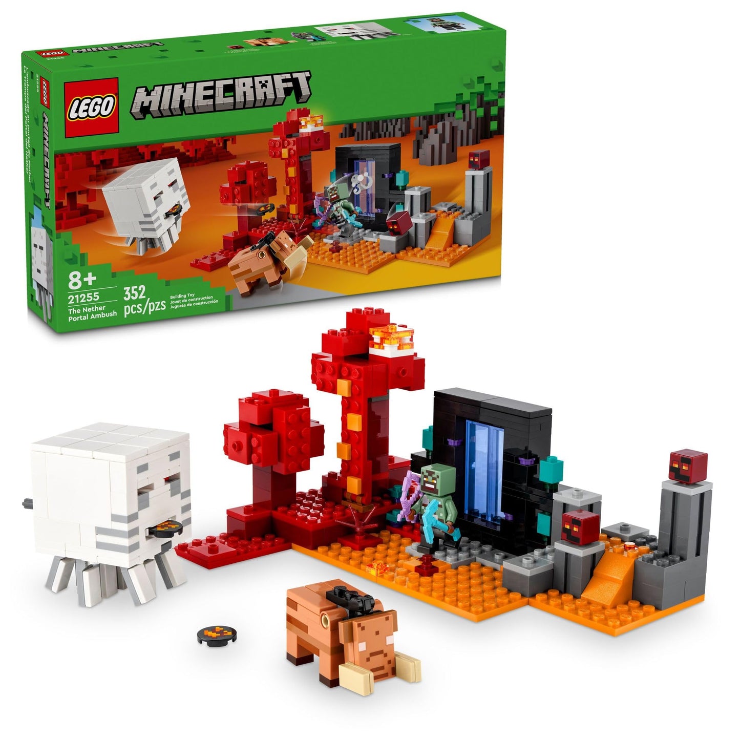 LEGO Minecraft The Nether Portal Ambush Adventure Set, Building Toy for Kids with Action Figures and Battle Scenes, Minecraft Toy for Boys, Girls and