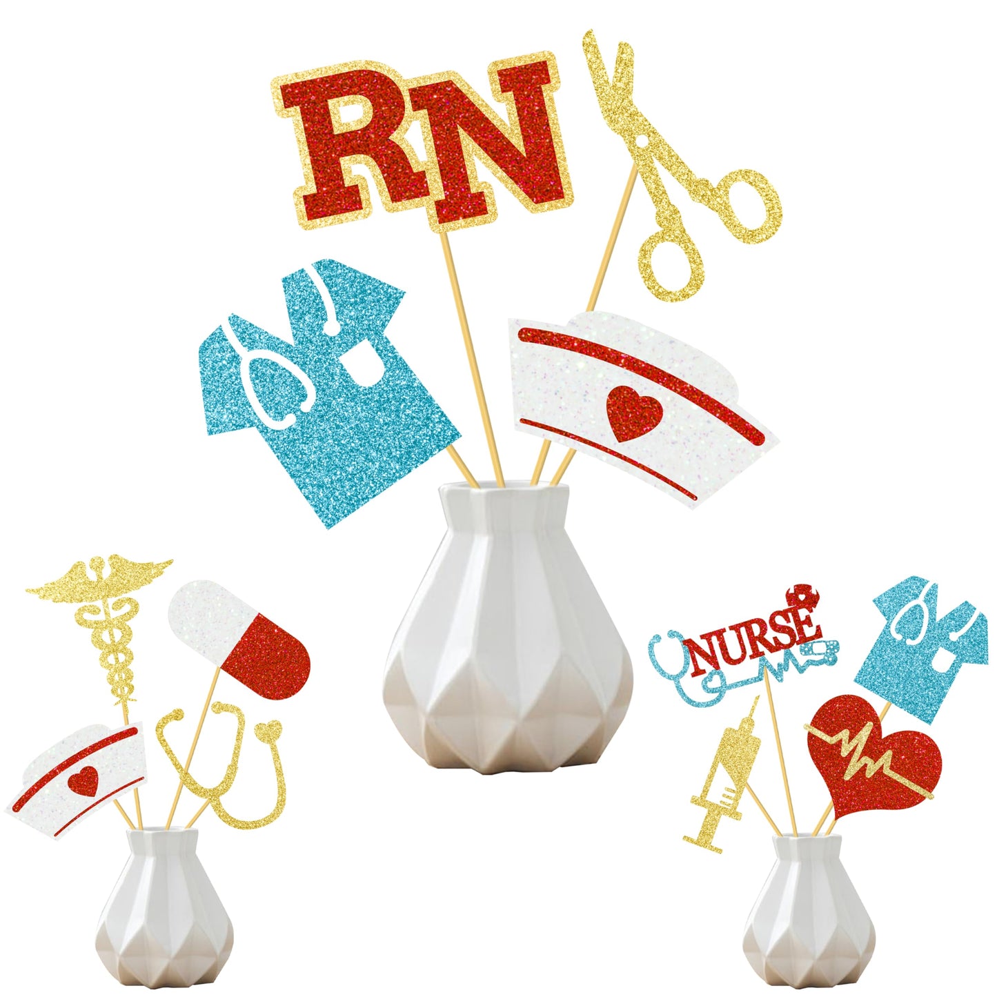 28Pcs Nurse Party Centerpiece Sticks Nurse Graduation Decorations Glitter Nursing School Graduation Table Centerpieces for Nurse Grad Party Medical RN