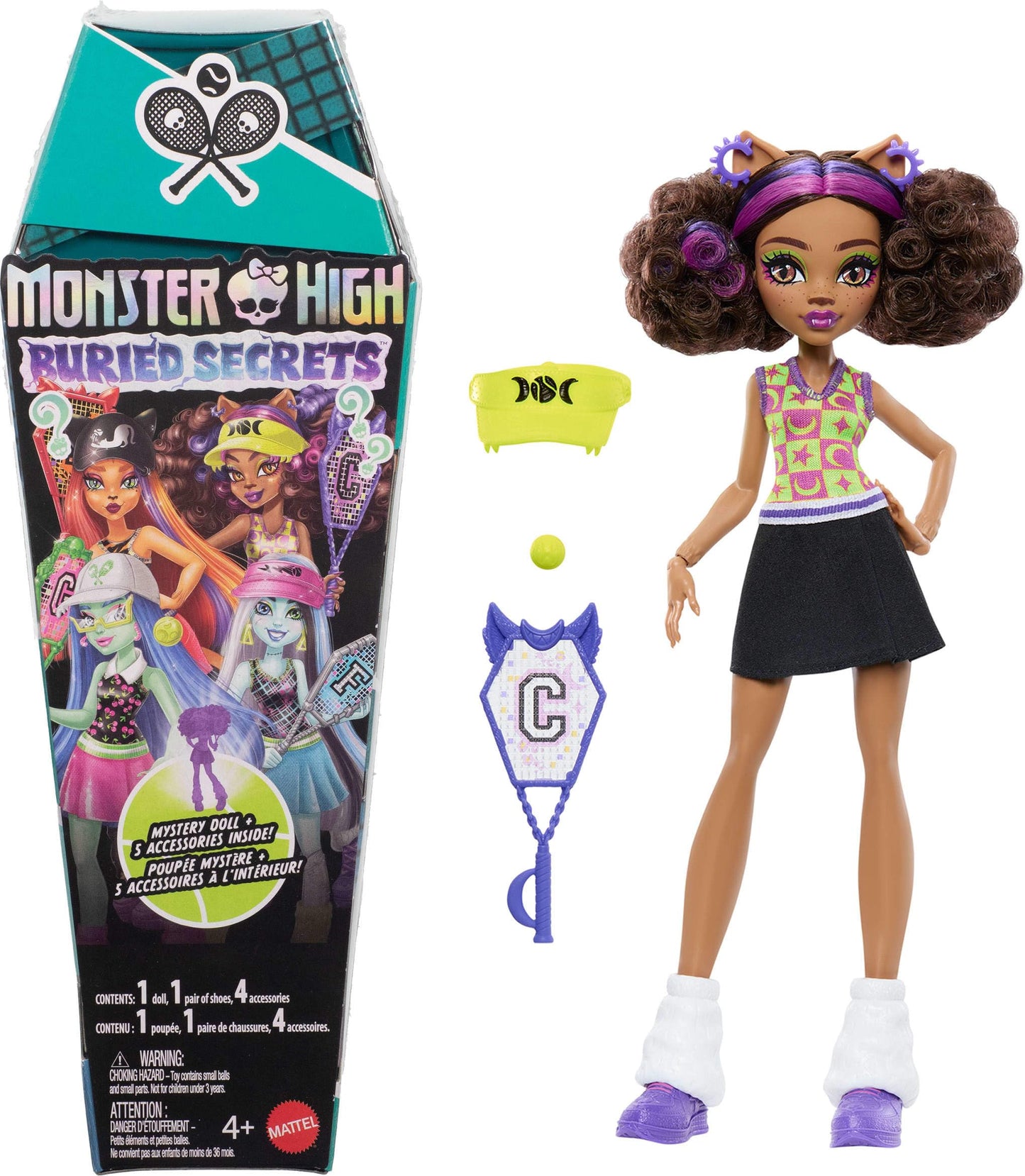 Monster High Buried Secrets Dolls and Accessories, Courtside Fang-Out Theme with Mystery Doll and 5 Unboxing Surprises (Characters May Vary)