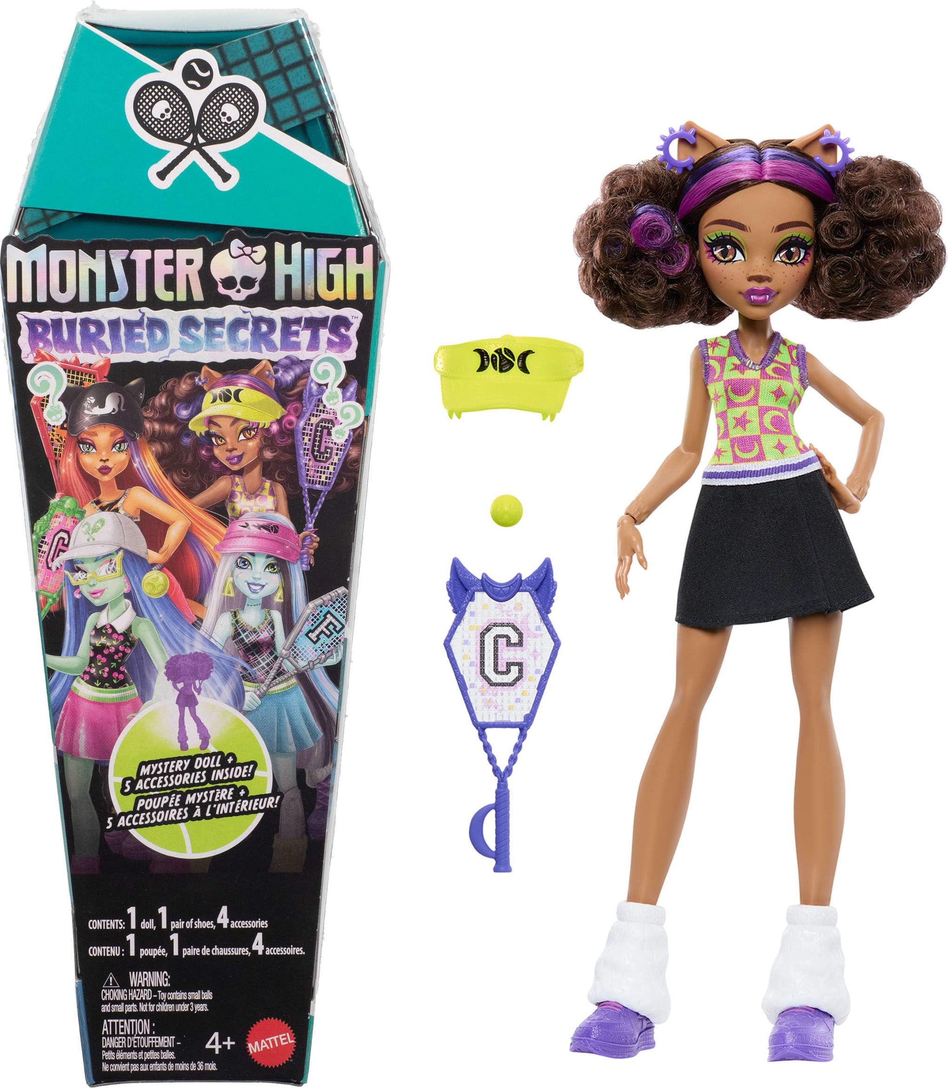 Monster High Buried Secrets Dolls and Accessories, Courtside Fang-Out Theme with Mystery Doll and 5 Unboxing Surprises (Characters May Vary)