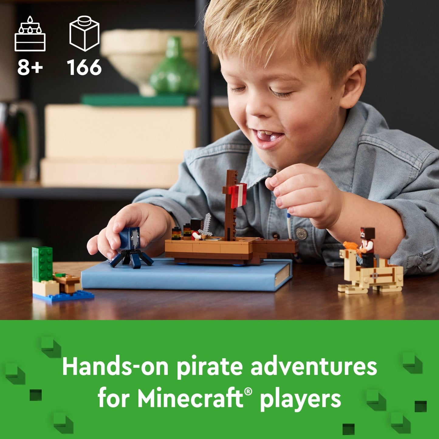 LEGO Minecraft The Pirate Ship Voyage, Boat Toy Playset for Kids with Squid, Camel and Pirate Figures, Toy Building Set for Action Role-Play,