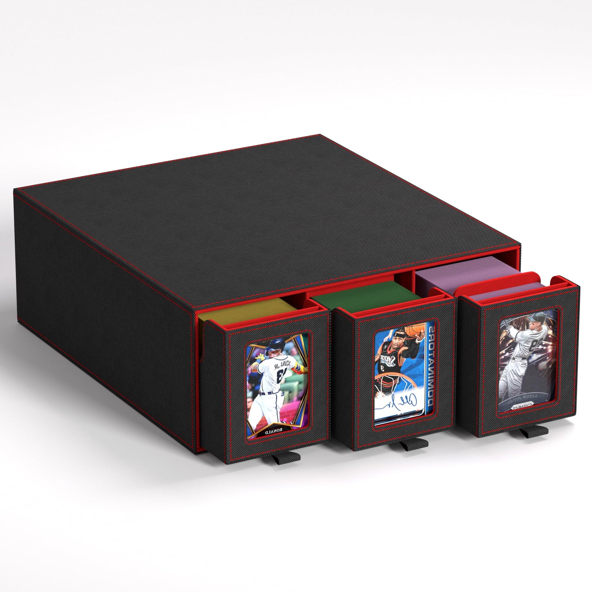 Trading Card Storage Box, 3-Row Slide-Pull Card Case with Stackable Design & 15 Dividers, Commander Display Card Organizer Holder for MTG, Pkmn