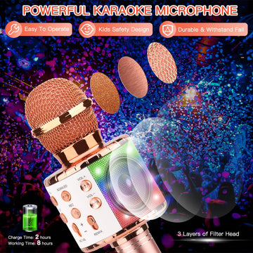 ShinePick Karaoke Microphone, 4 in 1 Wireless Microphone with LED Lights Handheld Portable Karaoke Machine, Home KTV Player, Compatible with Android &
