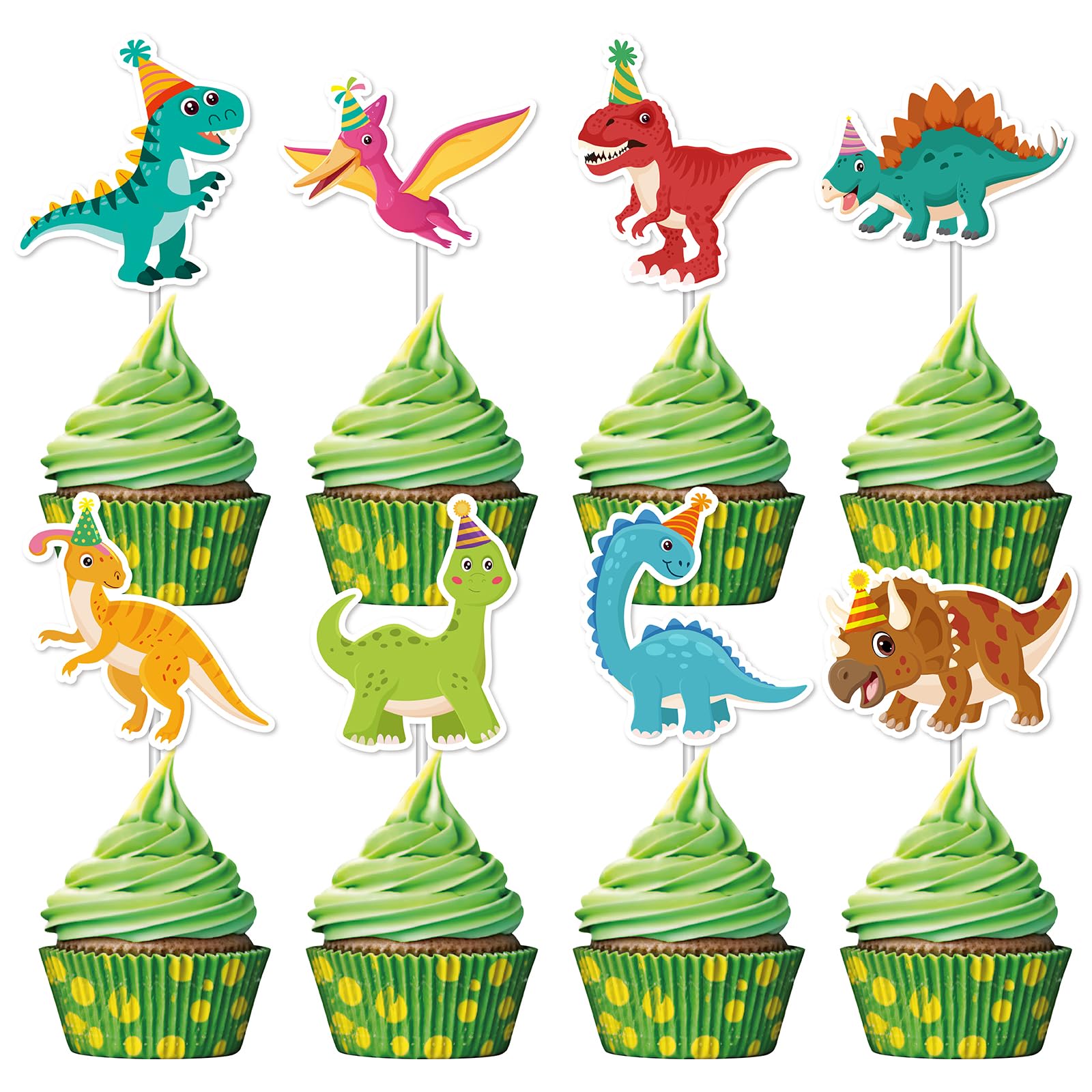 40Pcs Dinosaur Cupcake Toppers, Cute Tyrannosaurus Rex Triceratops Cupcake Picks Dinosaur Cake Topper Picks for Kids Birthday Baby Shower Dino Party