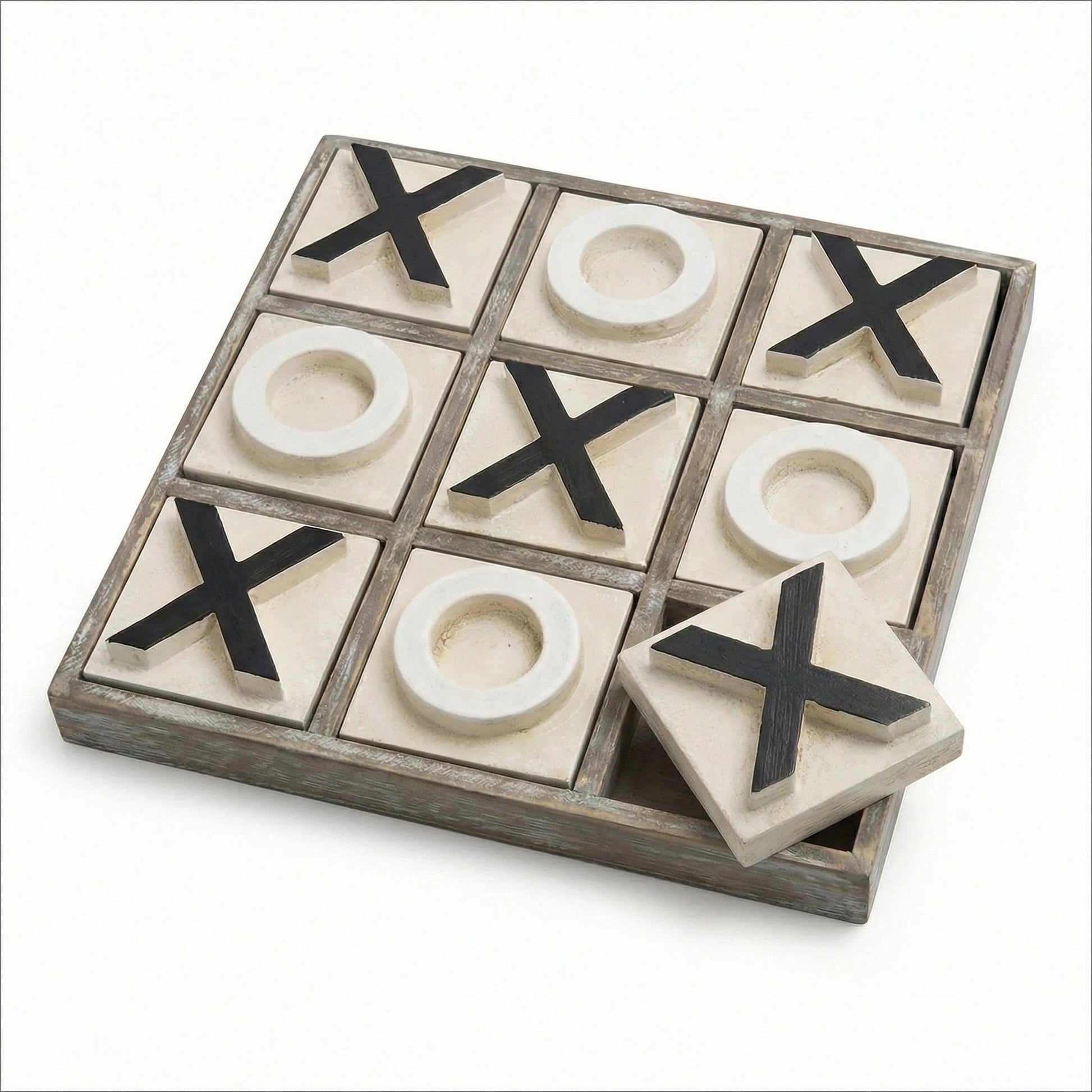JEVERGN 12.6" Large Wooden Tic Tac Toe Game, Rustic Coffee Table Game, Wood Farmhouse Tic Tac Toe Board Game Decor, Family Games for Adult & Kids