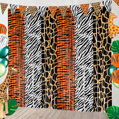 Safari Animal Party Decorations, 2 Pcs Party Animals Birthday Backdrops Tinsel Foil Curtain Streamers for Wild Jungle Animals Baby Shower Birthday
