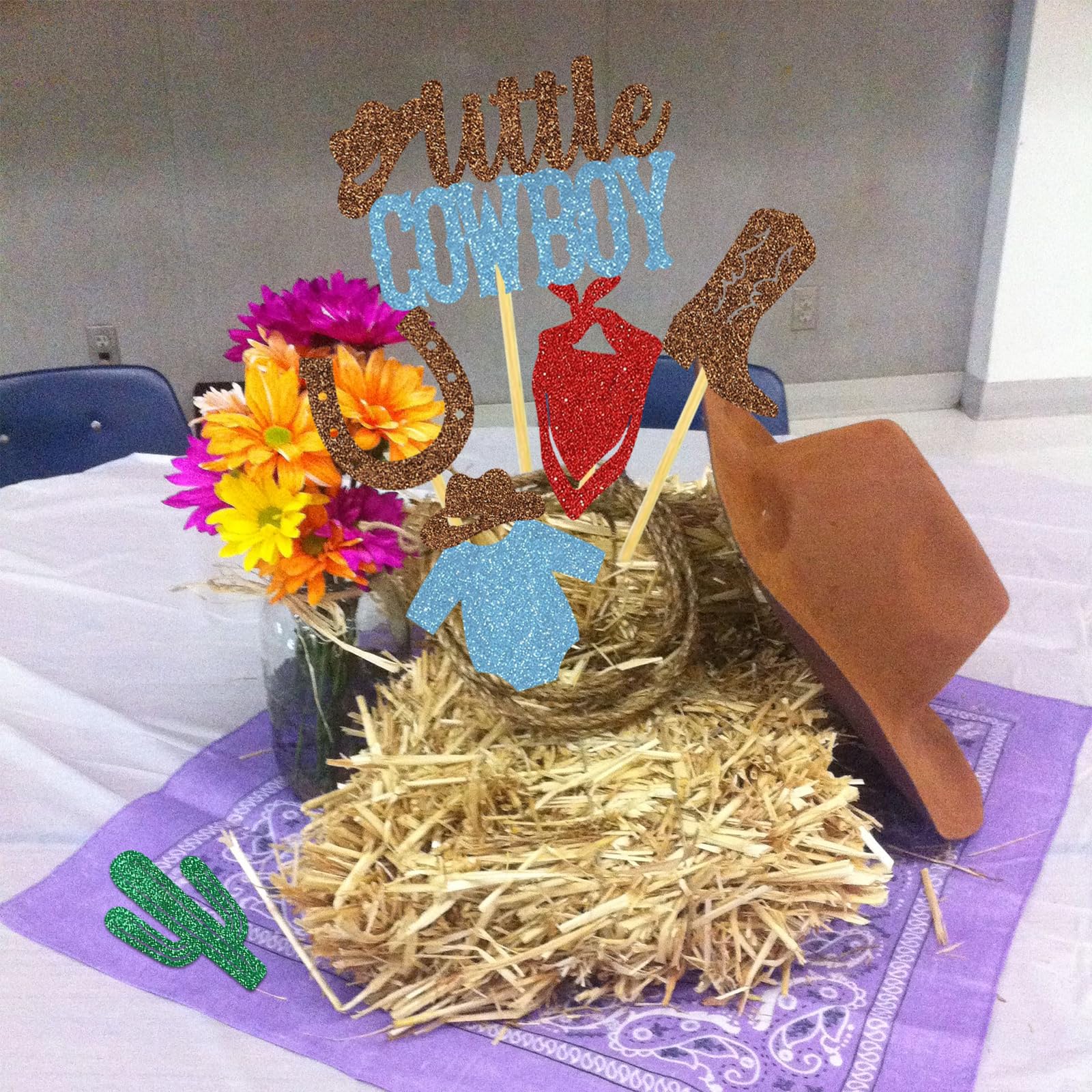 Little Cowboy Party Centerpiece Baby Shower Decoration Western Theme Boots Hats Photo Props Table Toppers Birthday Supplies Blue