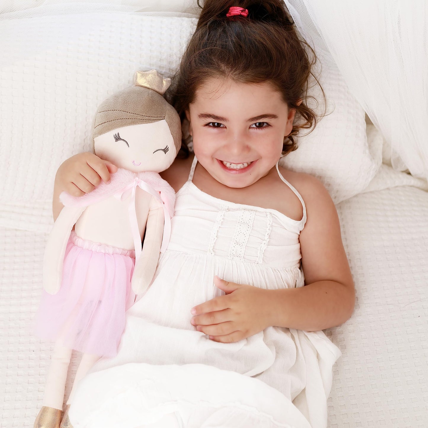 Perfectto Design Ballerina Princess Doll Stuffed Animal for Girls Toy Set - Bag, Tutu, Wings Play for 3 4 5 Year Old Girl Gift for Little Girl