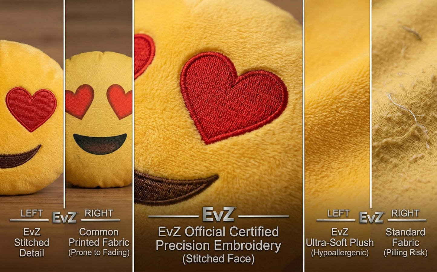 EvZ Official Certified Heart Eyes Emoji Pillow - 32cm Large Soft Plush Smiley Face Emoticon Cushion - Cute Decorative Stuffed Toy for Couch, Bed, Kids