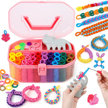 FUNiOi Kids Art and Craft Kit, Rubber Band Bracelet Make Toy, Cat Weaving Comb, 1000+ Colorful Hair Ties, DIY, Organizer Case, Gift for Girls 7-12