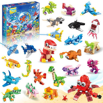 ZIYOSTAR 24 Party Favors Kids Building Blocks Dinosaur, Sea Animals Pool Party Favors Building Set for Birthday, Classroom Prizes,Goodies Bag Filling