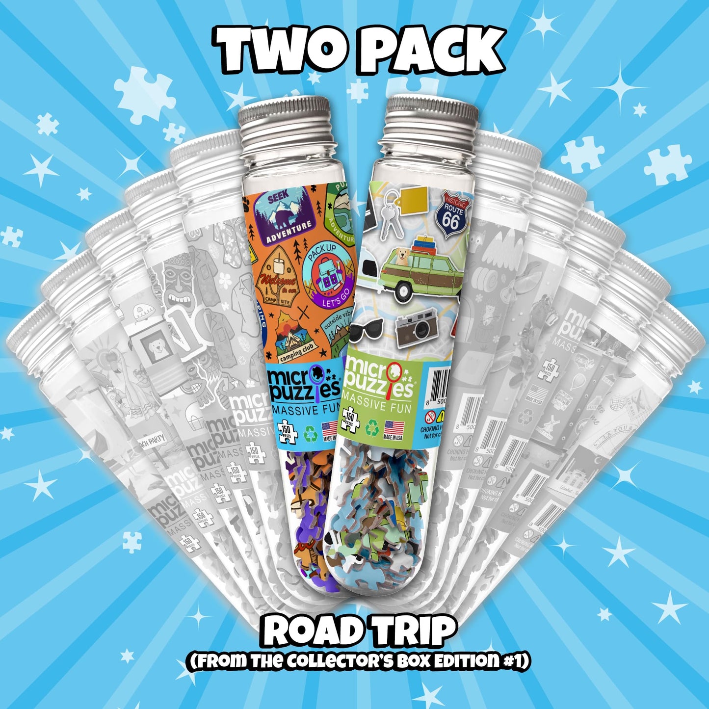 MicroPuzzles “Road Trip” Mini Jigsaw Puzzle 2-Pack - 150-Piece Adventure Travel 4×6 in Puzzle Gift | Made in USA | Small Business
