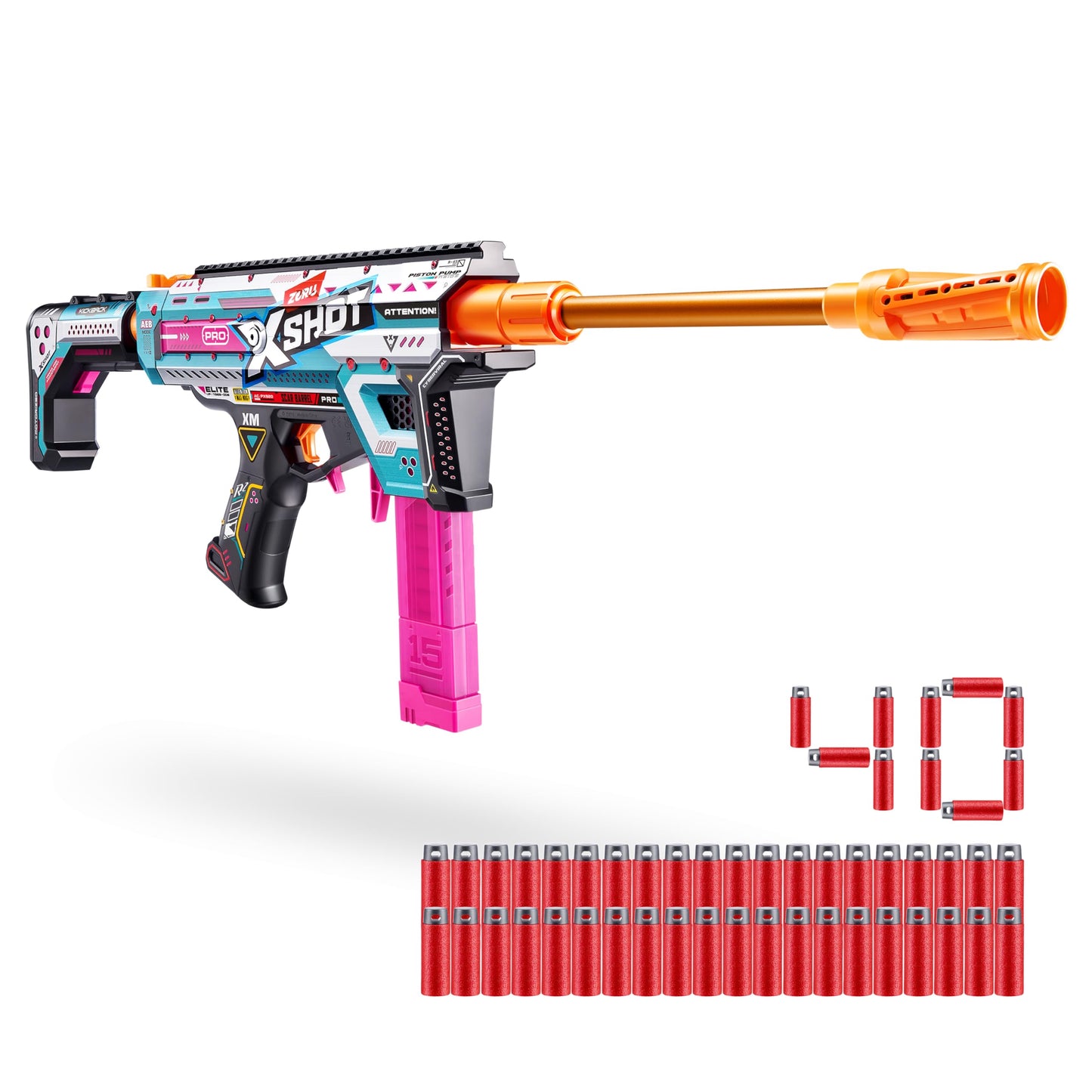 XSHOT Pro Motorized Piston Pump AEB with 40 Air Pocket Technology Half Darts by ZURU, Motorized Dart Blaster Outdoor Toy, Teens and Adults Aged 14+