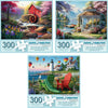 Bits and Pieces 300 Piece Puzzles for Adults Peaceful Waterside Puzzle 3-Pack - 300 Large Pieces 18" x 24" Jigsaw Puzzles, Iris Sage, No 2 Pieces