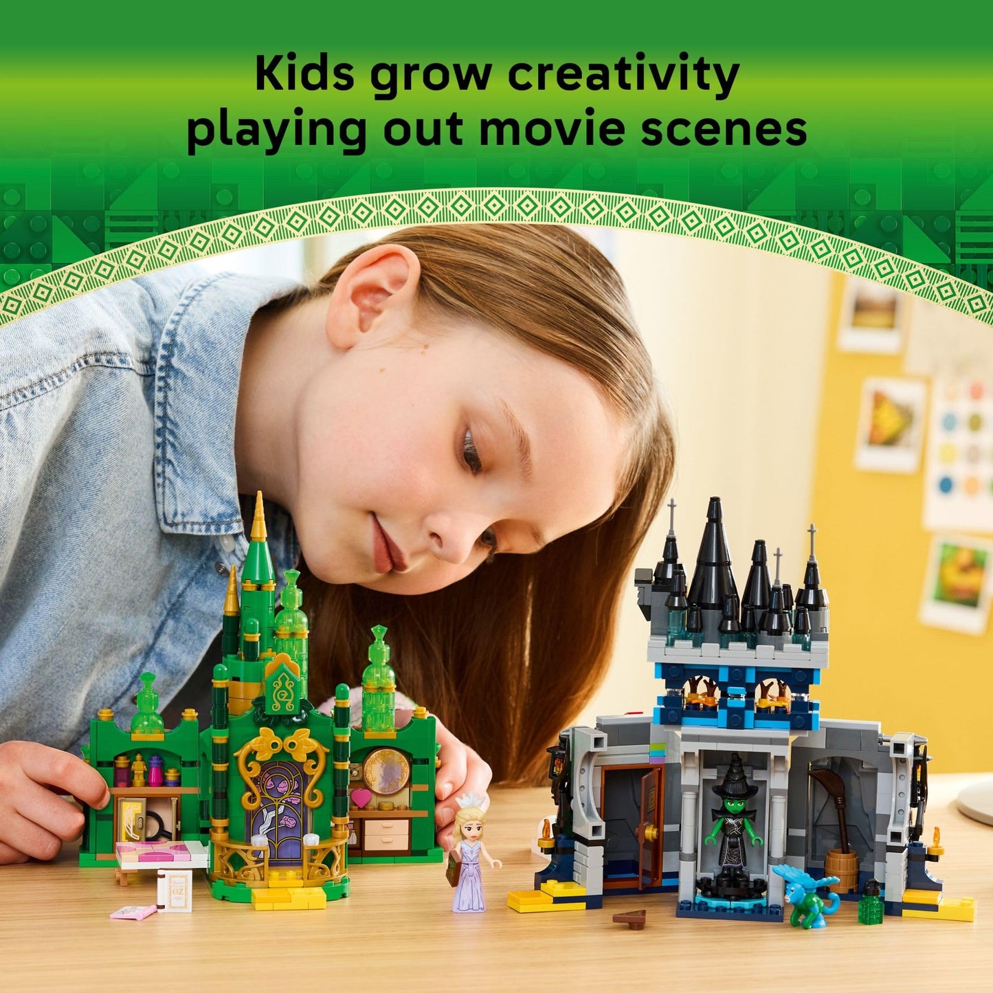 LEGO Wicked Emerald City & Kiamo Ko Castle Building Toy - Elphaba & Glinda Toy Figures, 2 Buildable Playsets, & Flying Monkey Minifigure for Kids