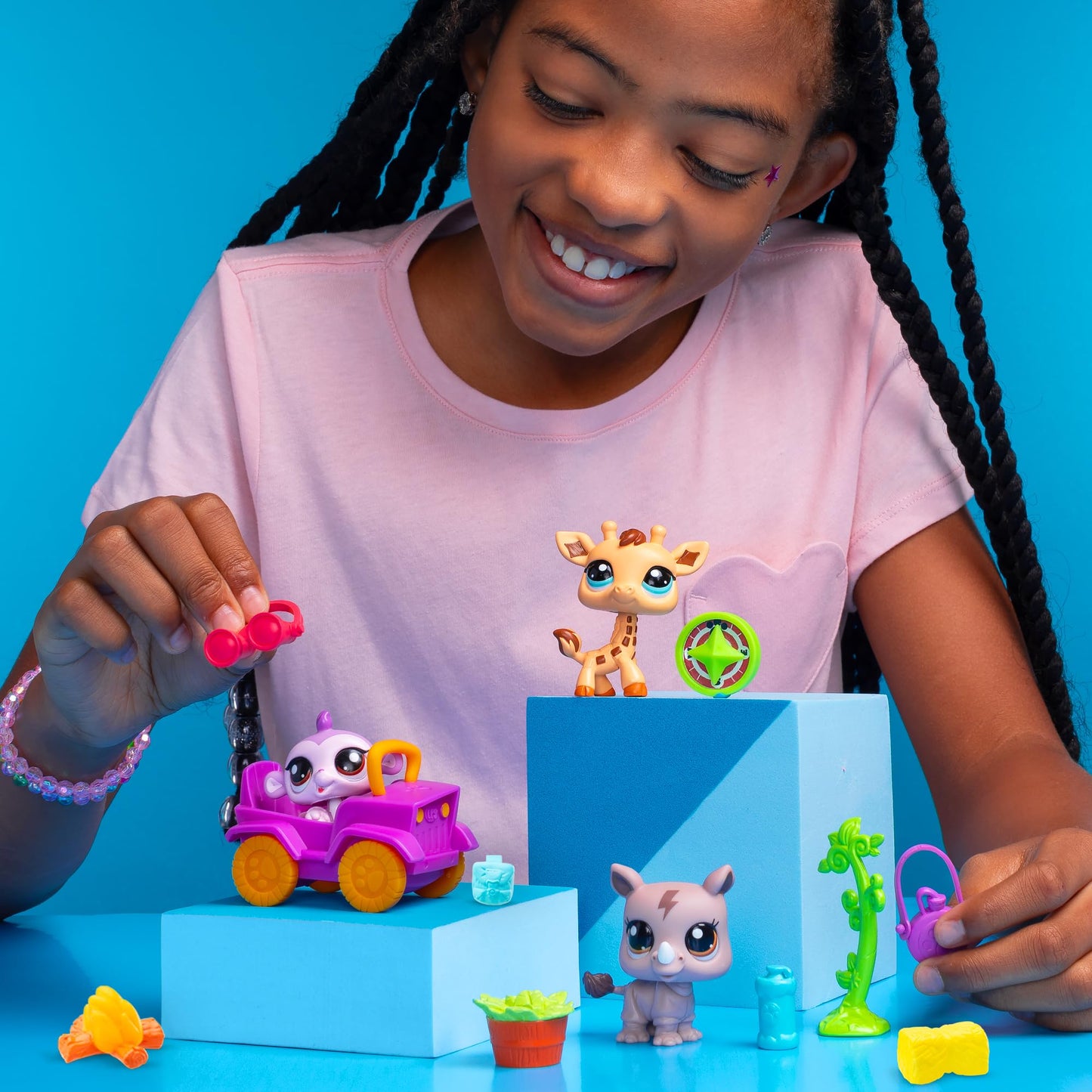 Littlest Pet Shop, Safari Play Pack - Gen 7, Pets #53,#54, #55, Authentic LPS Bobble Head Figure, Collectible Imagination Toy Animal, Kidults, Girls