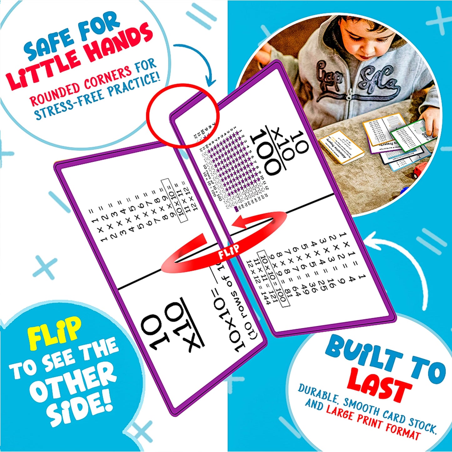 Whiz Kids Math Club Multiplication Flashcards - Jumbo 6"x4" Colorful Flash Cards with Visual Pictures and Multiplication Properties - Educational Math