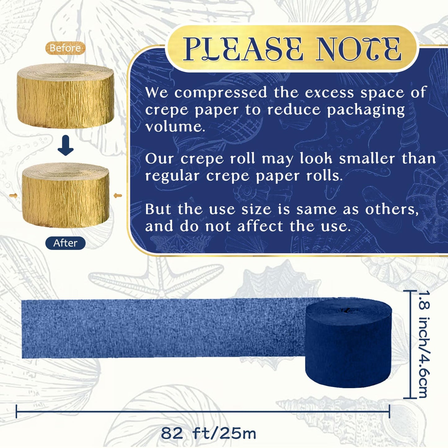 NICROLANDEE Navy Blue Party Decorations - 6 Rolls Navy Blue Gold Ivory Crepe Paper Streamers Tassels Paper for Graduation Party Bridal Shower Wedding