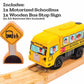 Motorized School Bus for Wooden Track - Yellow Schoolbus Themed Battery Operated - Includes Wooden Bus Stop Sign - Electric Powered Engine Toy