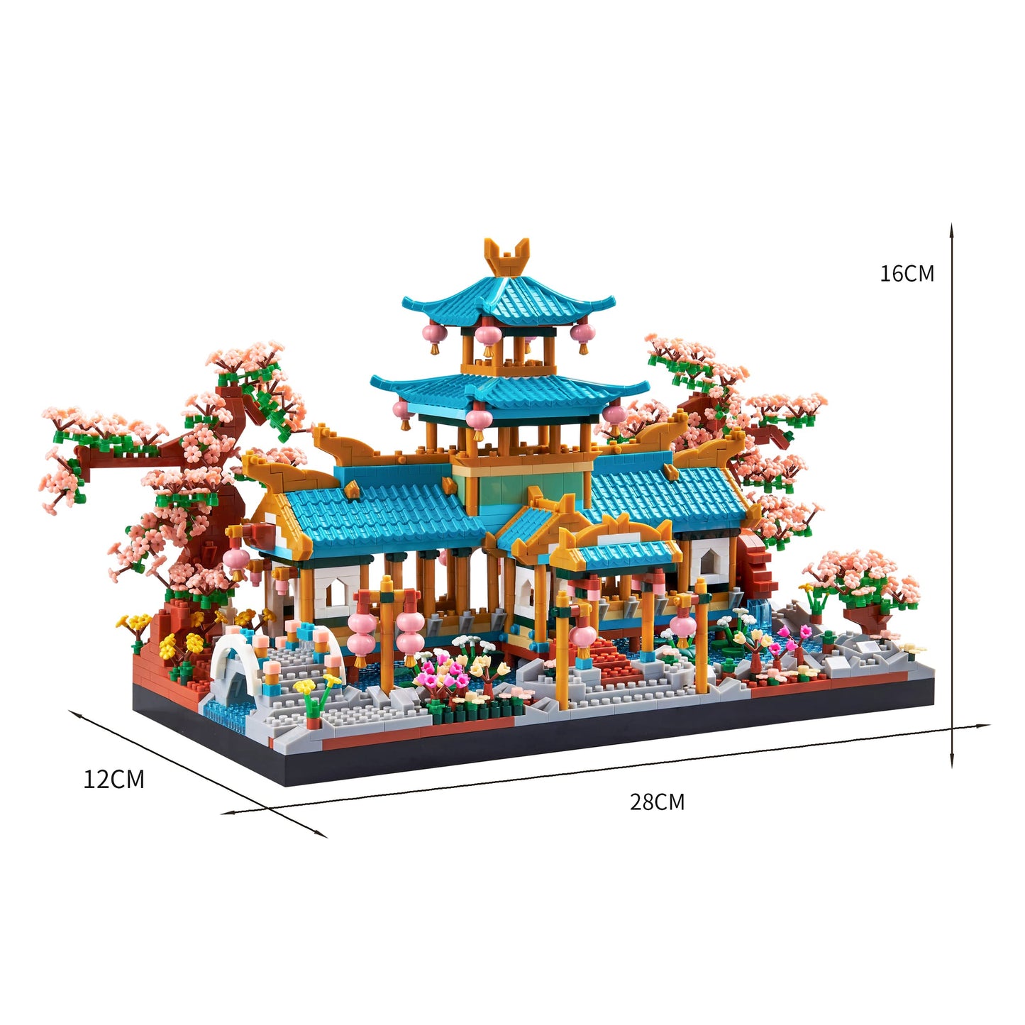 wriyvngs Micro Building Block Set, Chinese Suzhou Garden Architecture Model Kit with Cherry Blossom Bonsai Tree, Japanese Sakura House Model, DIY