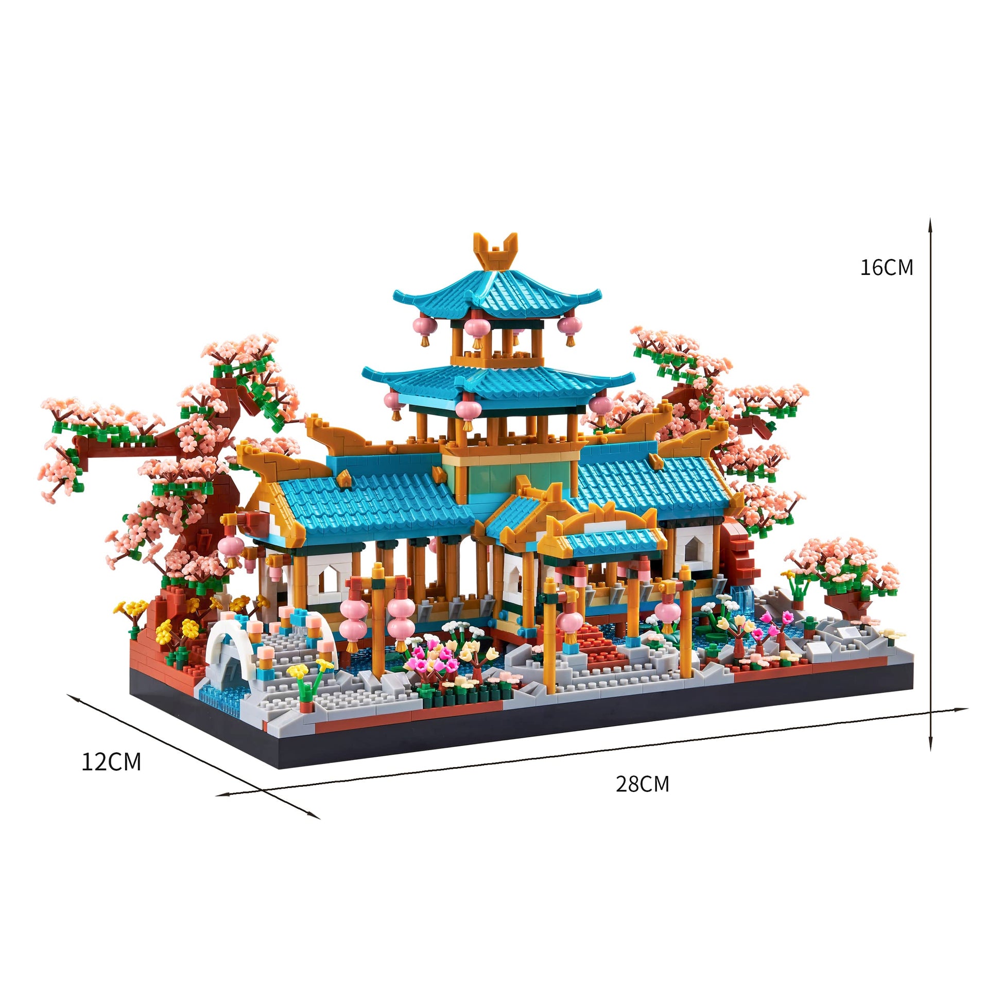 wriyvngs Micro Building Block Set, Chinese Suzhou Garden Architecture Model Kit with Cherry Blossom Bonsai Tree, Japanese Sakura House Model, DIY