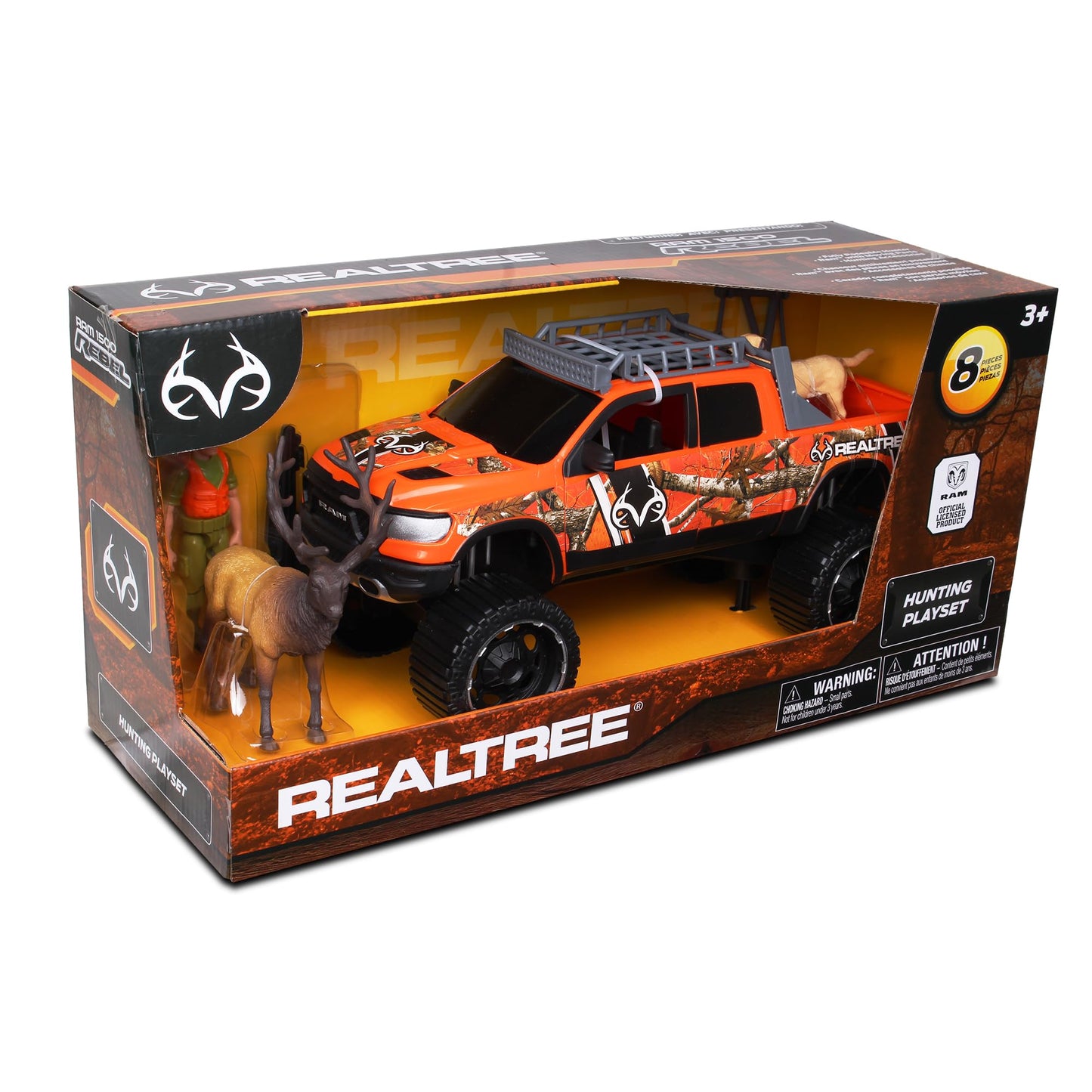 NKOK Realtree Camo 1/18 Scale Free-Wheel 8-PC Play Set, Ford F-250 Super Duty w/Accessories: Roll Bar, Roof Rack, Light Bar, Working Doors