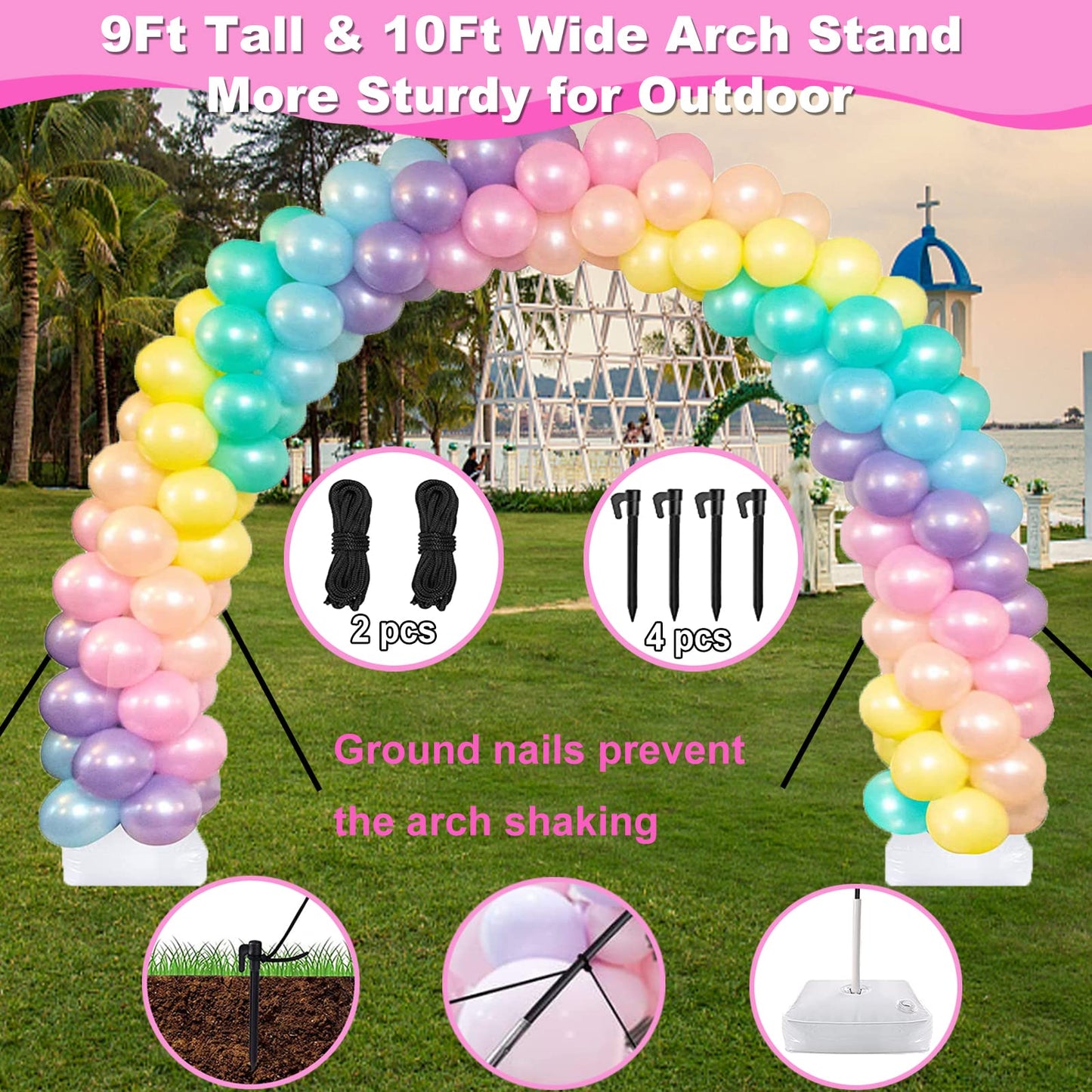 Balloon Arch Kit and Balloon Pump Electric, 10ft Wide Adjustable Balloon Arch Stand With 100Balloons 2Balloon Stands For Wedding Anniversary Birthday