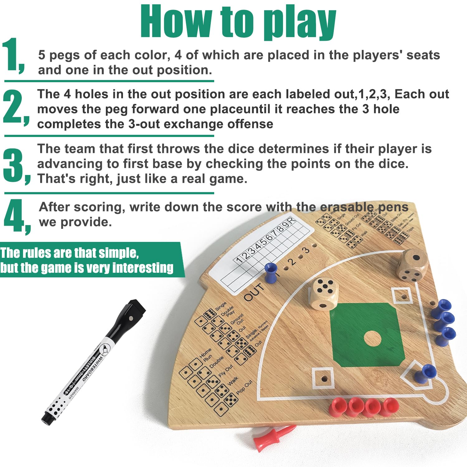 Baseball Board Game, Oak Made Leisure Game for Sport Battle Table Game for Family Party Holiday Coffee Travel Time Gameboard
