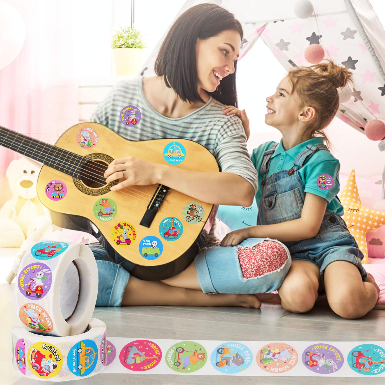 UKOICO 1000 Pieces Stickers for Kids,Cute Cartoon Animal Reward Stickers Suitable for Childers,Students,Classroom,School,Home,Party (1" / 2 Rolls)