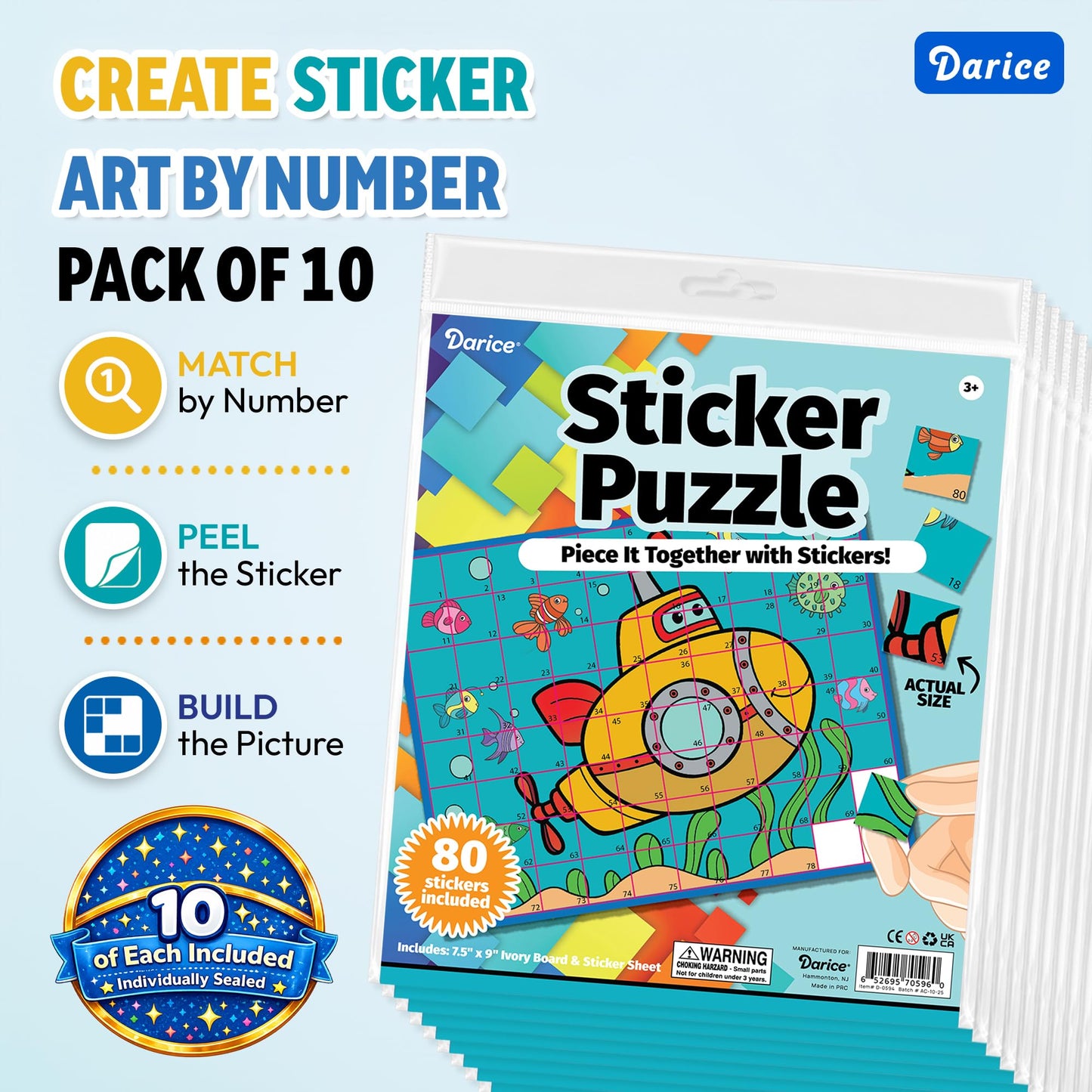 Darice Princess Castle Sticker Puzzle - 80 Go Carts Stickers by Number - Fine Motor Skill Learning Toy - Piece It Together Activity & Gift for Kids