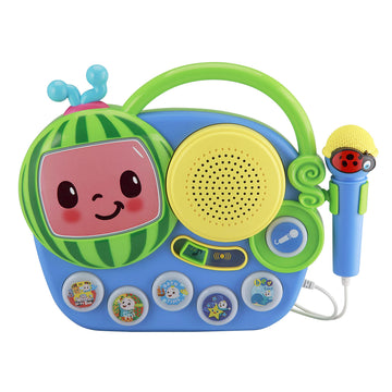 EKids Cocomelon Toy Singalong Boombox with Microphone for Toddlers and Young Children, Built-in Music and Flashing Lights, for Fans of Cocomelon Toys