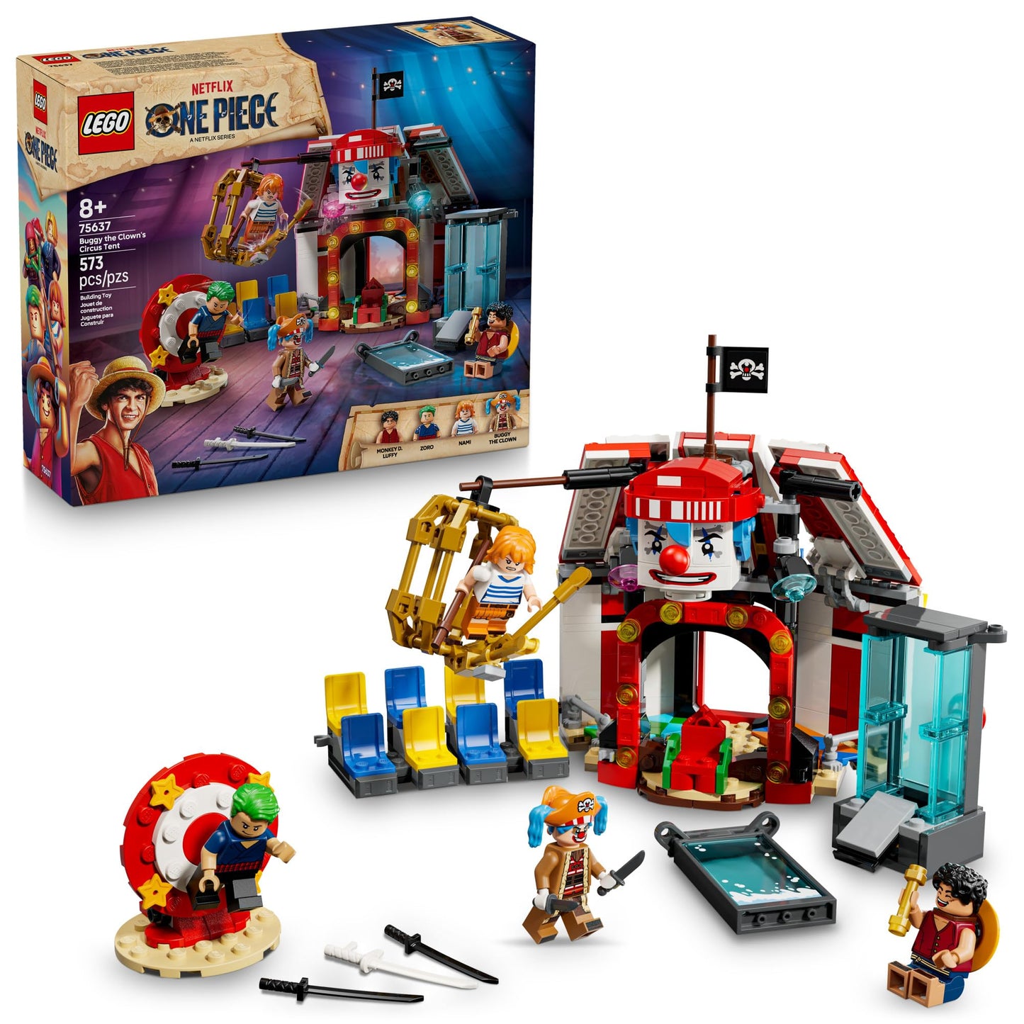 LEGO ONE PIECE Buggy the Clown’s Circus Tent Building Blocks - Creative Building Toy for Boys & Girls, 8+ - 4 Toy Figures & Playset for Pretend Play