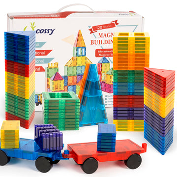 cossy 120Pcs Magnetic Tiles Magnetic 3D Building Blocks Set Educational Construction Toys for 3 4 5 6 7 8 Year Old Boy and Girl with Stronger Magnets