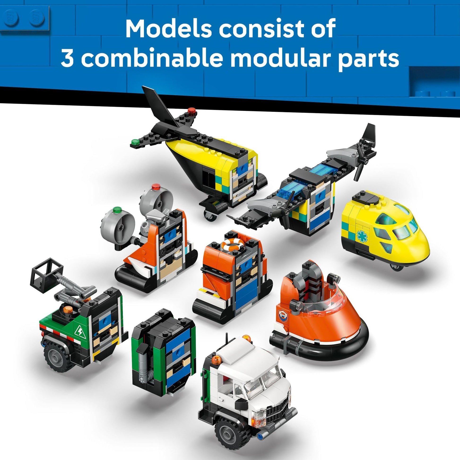 LEGO City Airplane, Service Truck & Hovercraft Remix Building Toy for Kids - Mix & Match Emergency Vehicle & Truck Toys for Pretend Play - Gift Idea