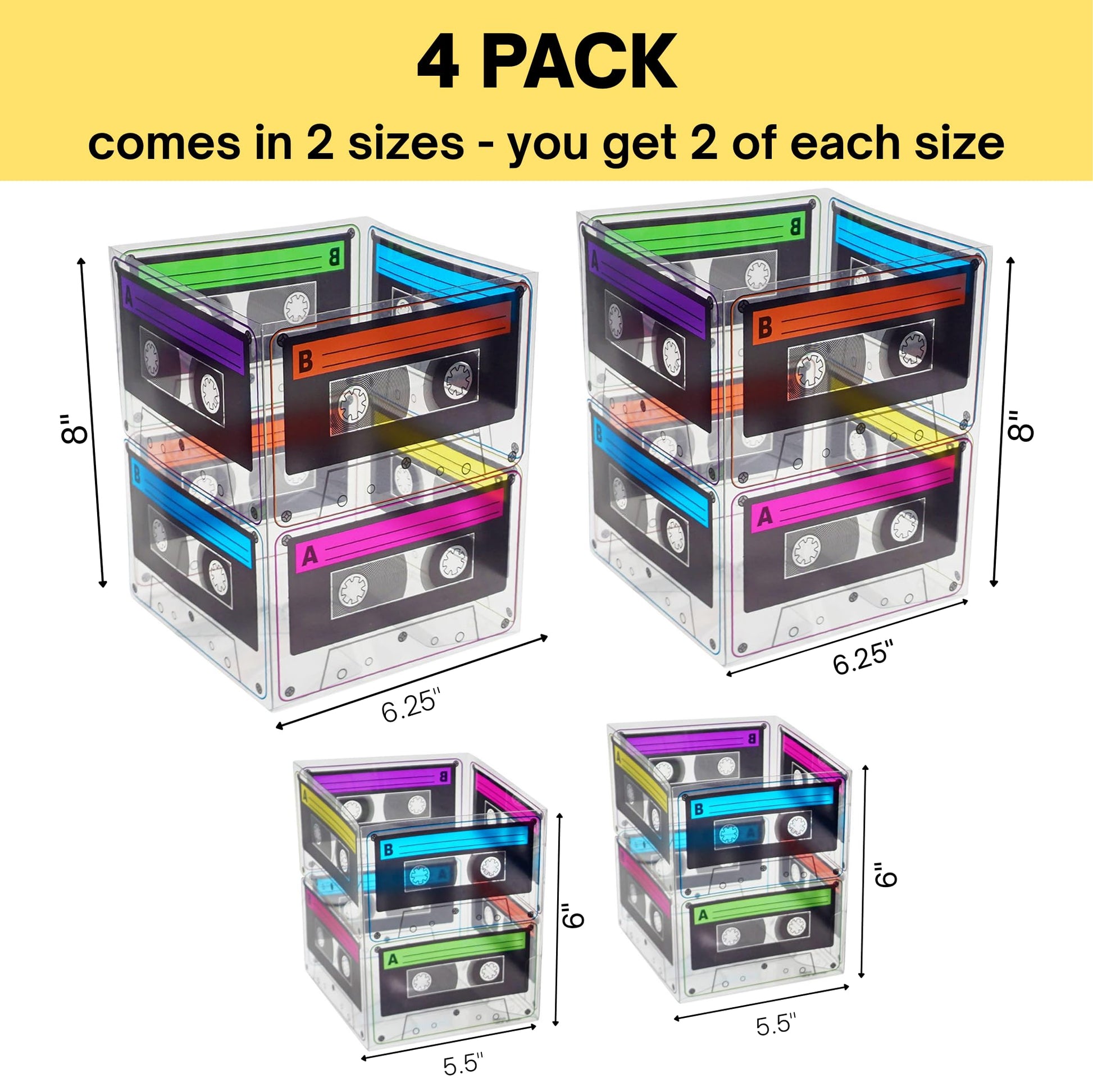 4E's Novelty Cassette Tape Bucket Centerpiece (Pack of 4) 80s Party Supplies, 90's Theme Birthday Party Decoration Cassette Tape Table Decor, Retro