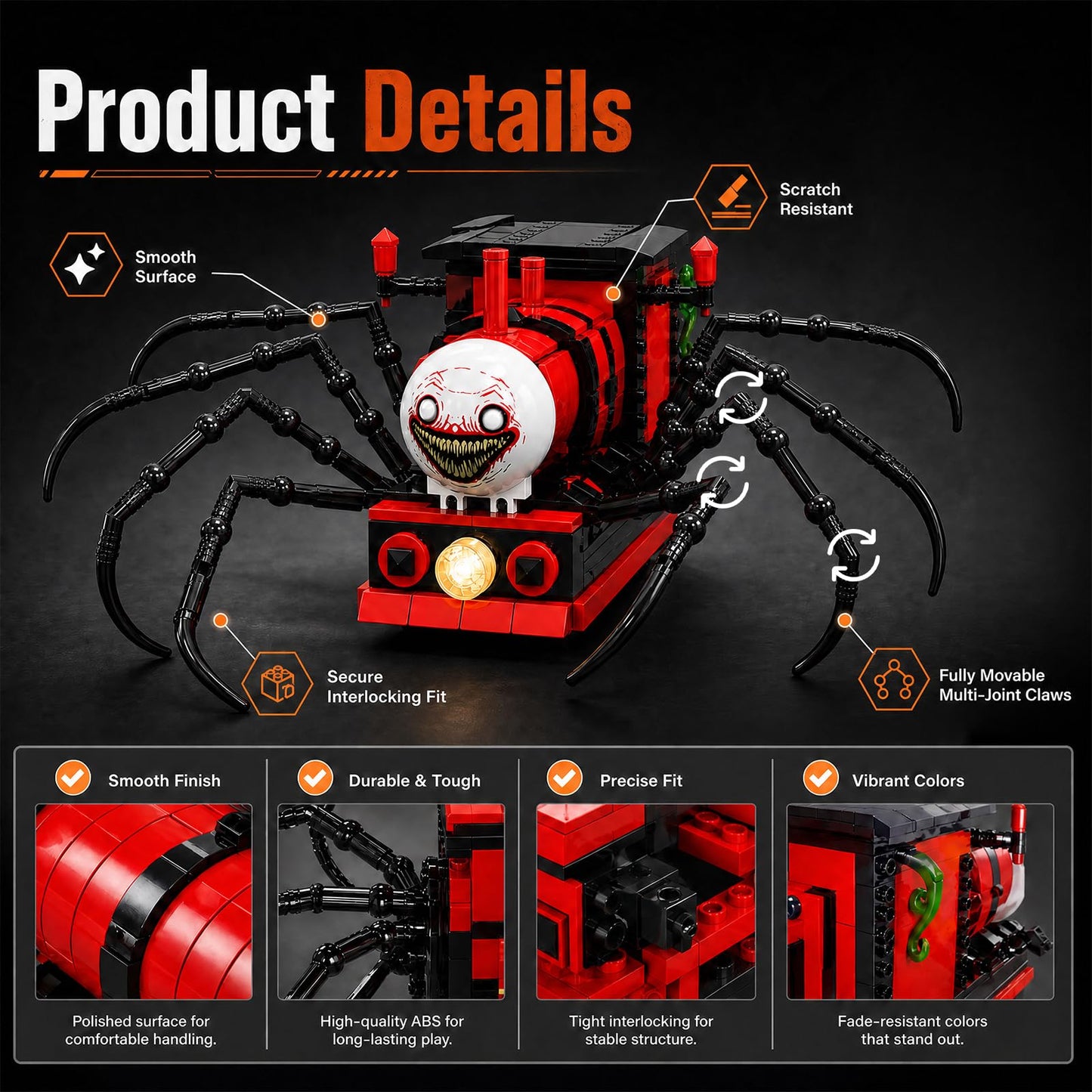JYLWSMHU Spider Train Building Block Sets Horror Game Monster Model Adult Teena Fans Collector Home Office Decor Christmas Halloween Birthday Gift 649
